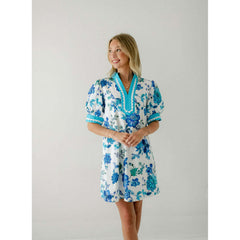 8.28 Boutique:Entro,The Penelope Blue Floral Ric Rac Dress,Dress