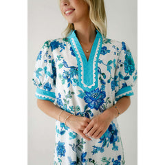 8.28 Boutique:Entro,The Penelope Blue Floral Ric Rac Dress,Dress