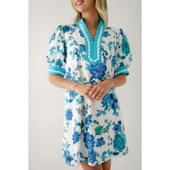 8.28 Boutique:Entro,The Penelope Blue Floral Ric Rac Dress,Dress