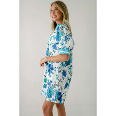 8.28 Boutique:Entro,The Penelope Blue Floral Ric Rac Dress,Dress