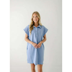 8.28 Boutique:Entro,The Audra Blue Scalloped Dress,Dress