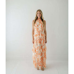 8.28 Boutique:LUCY PARIS,Lucy Paris Mari Orange Floral Tiered Dress,Dress