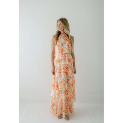 8.28 Boutique:LUCY PARIS,Lucy Paris Mari Orange Floral Tiered Dress,Dress