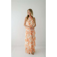 8.28 Boutique:LUCY PARIS,Lucy Paris Mari Orange Floral Tiered Dress,Dress