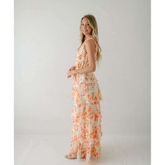 8.28 Boutique:LUCY PARIS,Lucy Paris Mari Orange Floral Tiered Dress,Dress