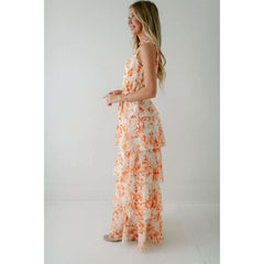 8.28 Boutique:LUCY PARIS,Lucy Paris Mari Orange Floral Tiered Dress,Dress