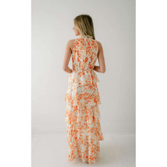 8.28 Boutique:LUCY PARIS,Lucy Paris Mari Orange Floral Tiered Dress,Dress