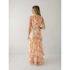 8.28 Boutique:LUCY PARIS,Lucy Paris Mari Orange Floral Tiered Dress,Dress