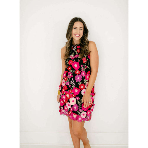 8.28 Boutique:Jade Melody Tam,Jade Melody Tam Fuchsia Dimensional Floral Dress,Dress