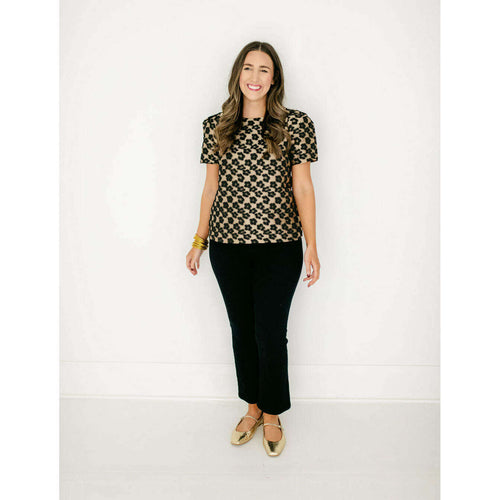 8.28 Boutique:Joy*Joy,Joy*Joy Cheetah Brocade Short Sleeve Top,Shirts & Tops