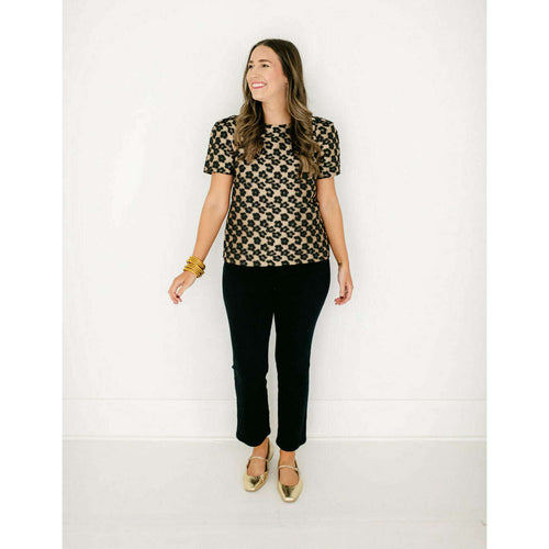 8.28 Boutique:Joy*Joy,Joy*Joy Cheetah Brocade Short Sleeve Top,Shirts & Tops