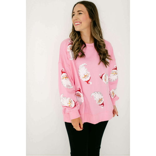 8.28 Boutique:8.28 Boutique,The Santa Sequins Pink Long Sleeve Top,Shirts & Tops