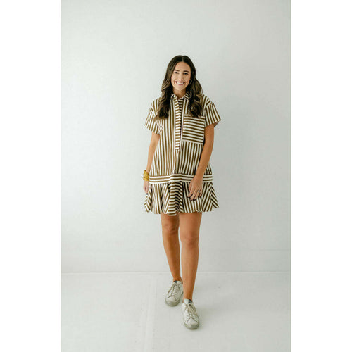 8.28 Boutique:Aureum,Aureum Dani Striped Shirt Dress in Olive,Dress