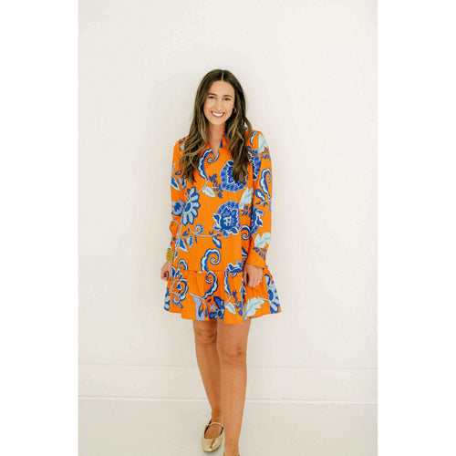 8.28 Boutique:Tyler Boe,Tyler Boe Lelah Flounce Dress in Orange Floral,Dress