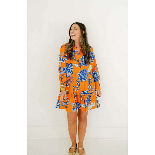 8.28 Boutique:Tyler Boe,Tyler Boe Lelah Flounce Dress in Orange Floral,Dress