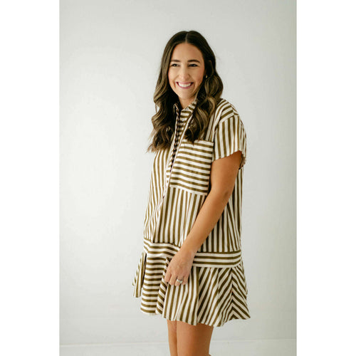 8.28 Boutique:Aureum,Aureum Dani Striped Shirt Dress in Olive,Dress