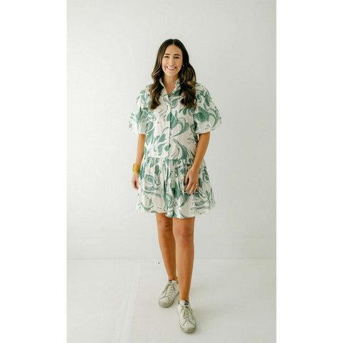 THML Blue Puff Sleeve Flower Print Dress