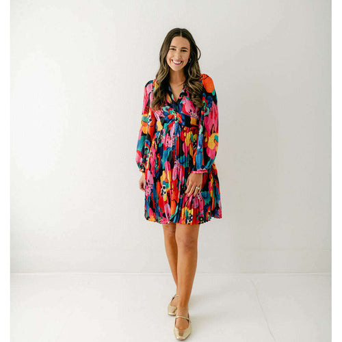 8.28 Boutique:Joy*Joy,Joy*Joy Blooming Art Front Twist Pleated Dress,Dress