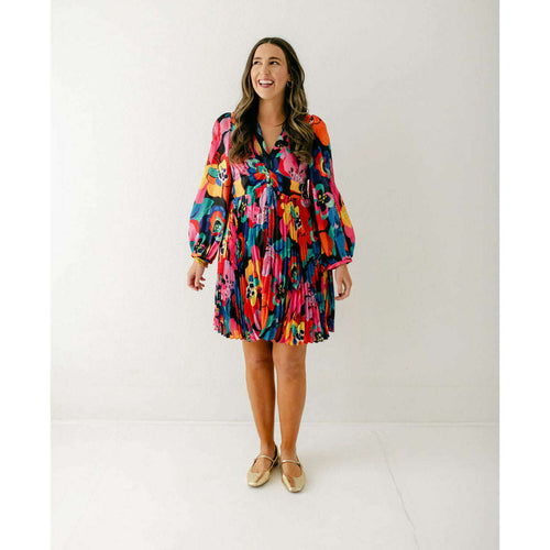 8.28 Boutique:Joy*Joy,Joy*Joy Blooming Art Front Twist Pleated Dress,Dress