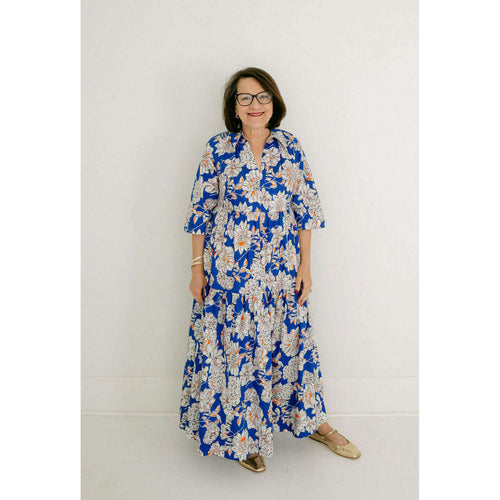 8.28 Boutique:Tyler Boe,Tyler Boe Cara Tiered Midi Dress in Sapphire Floral,Dress