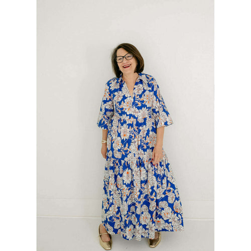 8.28 Boutique:Tyler Boe,Tyler Boe Cara Tiered Midi Dress in Sapphire Floral,Dress