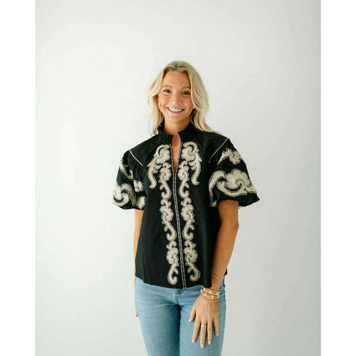 8.28 Boutique:THML,THML Black Embroidered Top,Shirts & Tops