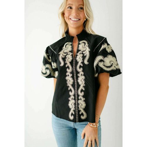 8.28 Boutique:THML,THML Black Embroidered Top,Shirts & Tops