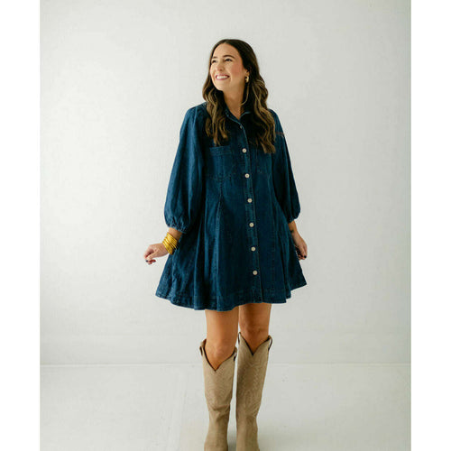 8.28 Boutique:Entro,Entro Penny Denim Long Sleeve Button Up Dress,Dress