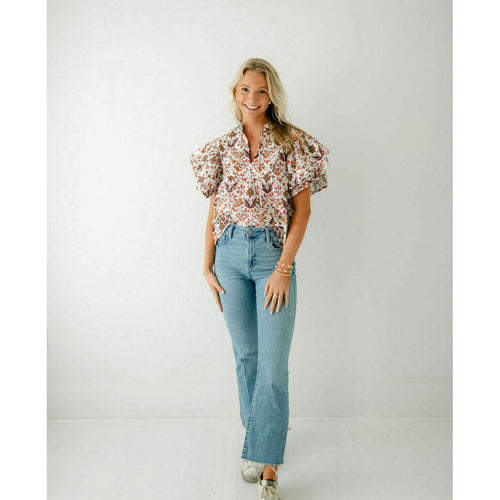 8.28 Boutique:Sail to Sable,Sail to Sable Cream Batik Print Ruffle Sleeve Top,Shirts & Tops