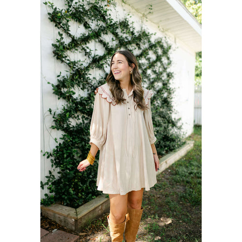 8.28 Boutique:Entro,Charlie Corduroy Scalloped Long Sleeve Dress,Dress