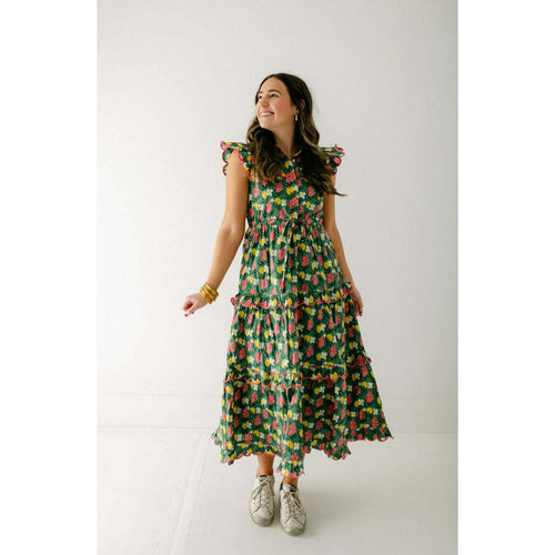 8.28 Boutique:8.28 Boutique,The Ella Green Floral Scalloped Dress,dress