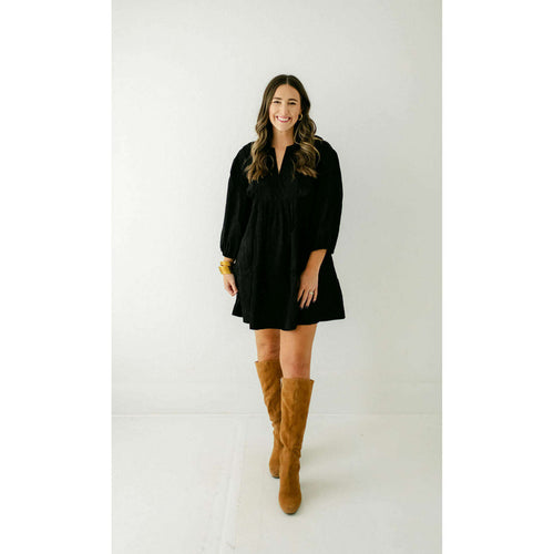 8.28 Boutique:Entro,The Bonnie Black Scalloped Corduroy Dress,Dress