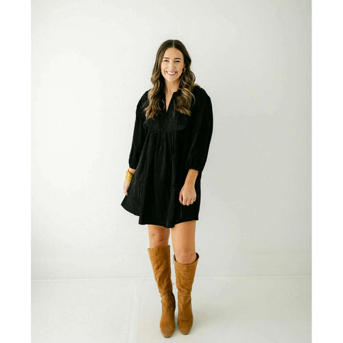 8.28 Boutique:Entro,The Bonnie Black Scalloped Corduroy Dress,Dress