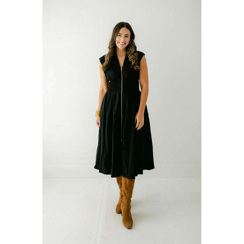 8.28 Boutique:Entro,The Evie Midi Zip Up Dress in Black,Dress