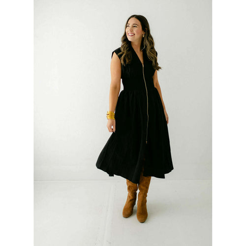 8.28 Boutique:Entro,The Evie Midi Zip Up Dress in Black,Dress