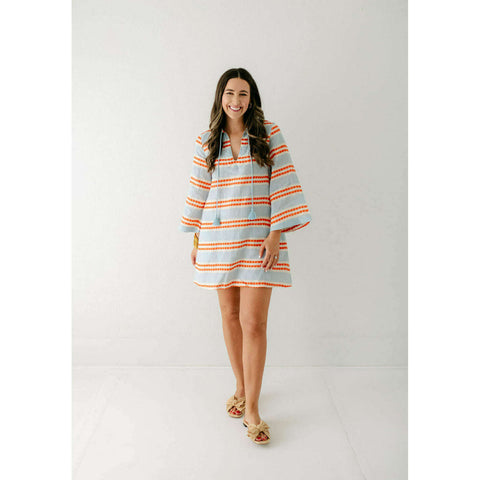 Sail to Sable Costal Stripe Ling Sleeve Tunic Flare Dress