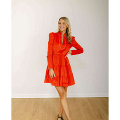 8.28 Boutique:Sail to Sable,Sail to Sable Red Corduroy Long Sleeve Tunic Flare Dress,Dress