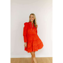 8.28 Boutique:Sail to Sable,Sail to Sable Red Corduroy Long Sleeve Tunic Flare Dress,Dress