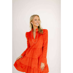 8.28 Boutique:Sail to Sable,Sail to Sable Red Corduroy Long Sleeve Tunic Flare Dress,Dress