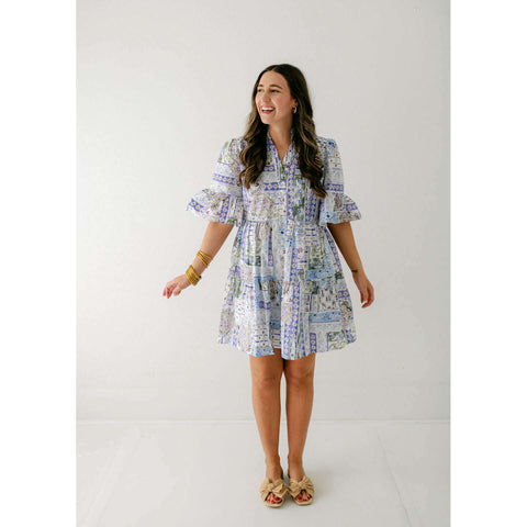 Sail to Sable Sky Baroque Floral Belted Long Sleeve Tunic Dress