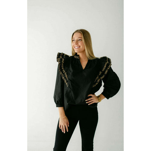 8.28 Boutique:Entro,Entro Black Top with Cheetah Trim,Shirts & Tops