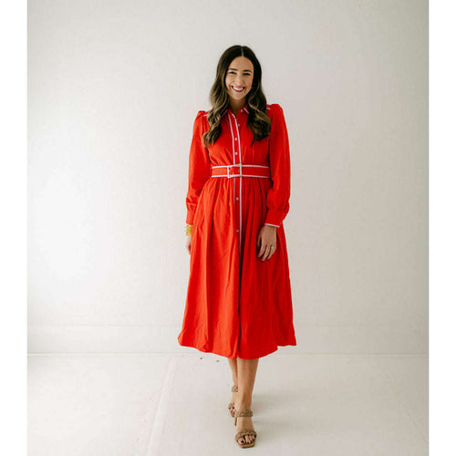 8.28 Boutique:8.28 Boutique,The Andy Red Belted Midi Dress,Dress