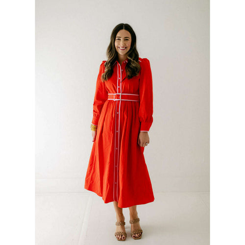 8.28 Boutique:8.28 Boutique,The Andy Red Belted Midi Dress,Dress