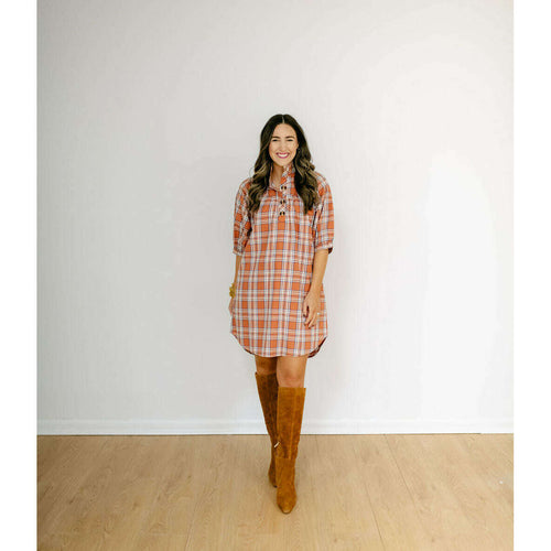 8.28 Boutique:Holly Shae,Holly Shae Laney Dress in Salmon Plaid,Dress