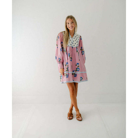 Sail to Sable Sky Baroque Floral Belted Long Sleeve Tunic Dress