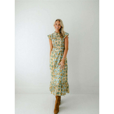 THML Blue Puff Sleeve Flower Print Dress