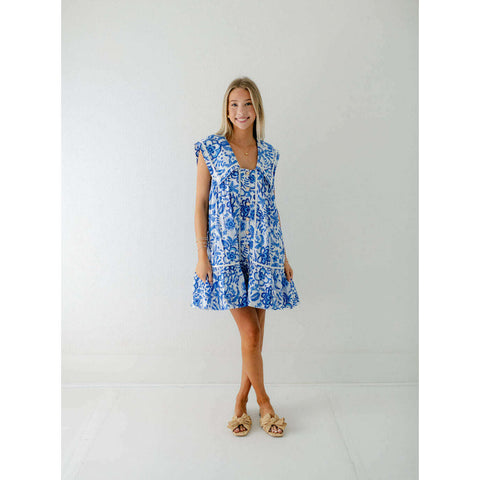 Karlie French Floral V-Neck Ruffle Sleeve Dress