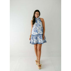 8.28 Boutique:Entro,The Gracie Blue Floral Ric Rac Halter Dress,Dress