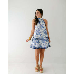 8.28 Boutique:Entro,The Gracie Blue Floral Ric Rac Halter Dress,Dress