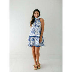 8.28 Boutique:Entro,The Gracie Blue Floral Ric Rac Halter Dress,Dress